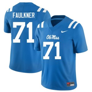 College Football #71 Emanuel Faulkner Ole Miss Rebels Mens Embroidery Powder Blue Jerseys 648871-905
