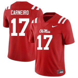 College Football Rebels Men's Red #17 Lucas Carneiro University Jersey 342886-738