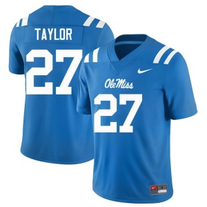 College Football Rebels Alumni #27 Men Macaleb Taylor Powder Blue Jerseys 468028-699