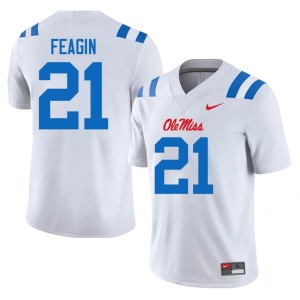 College Football #21 Men UM Rebels Stitched White Tavoy Feagin Jerseys 134096-954