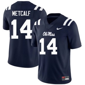 College Football Navy DK Metcalf Men's Limited #14 Rebels Jersey 882750-703