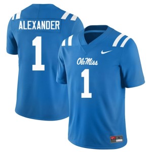 College Football #1 Ole Mississippi Powder Blue Official Deuce Alexander Men's Jerseys 185147-252