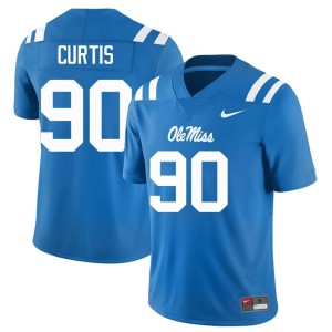 College Football Mens University of Mississippi #90 Powder Blue Official Jayden Curtis Jersey 274887-312