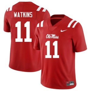 College Football Mississippi Jordan Watkins Men's #11 Limited Red Jersey 413627-581