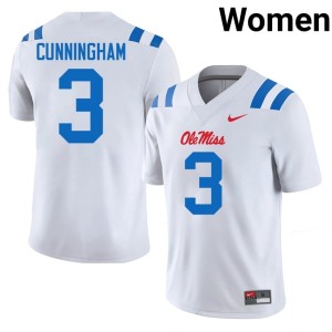 College Football Caleb Cunningham White Replica #3 Ole Miss Women Jerseys 920296-728