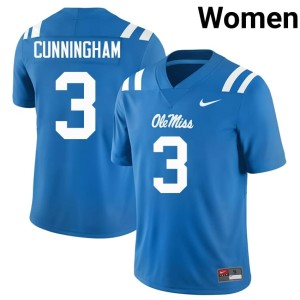 College Football Ole Miss Caleb Cunningham Powder Blue Alumni #3 Women Jersey 544101-948
