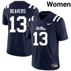 College Football Navy Womens 2025 Cedrick Beavers Ole Miss #13 Jersey 466065-940