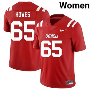College Football Connor Howes Women Stitched Mississippi #65 Red Jersey 291783-164