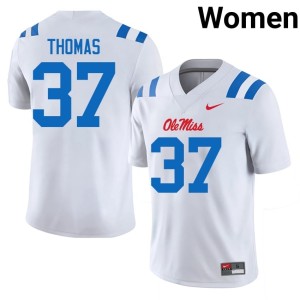 College Football White Cortez Thomas Mississippi Women's Replica #37 Jersey 104378-340