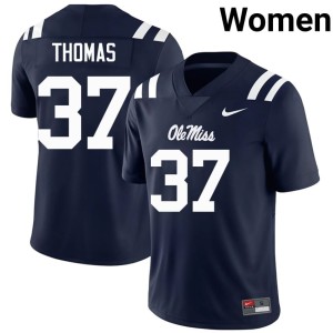 College Football University of Mississippi Navy Women #37 Cortez Thomas University Jersey 884729-752