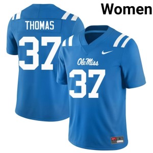 College Football Cortez Thomas Ole Mississippi Powder Blue Replica Women #37 Jerseys 670959-745