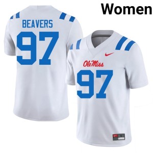 College Football White Kamron Beavers #97 NCAA Mississippi Women Jerseys 992590-778