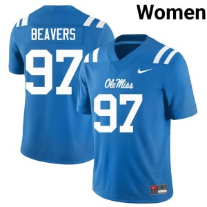 College Football Women's Miss Rebels Powder Blue #97 Kamron Beavers Replica Jerseys 210386-961