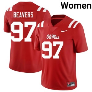 College Football Womens Red #97 UM Rebels University Kamron Beavers Jerseys 857968-936