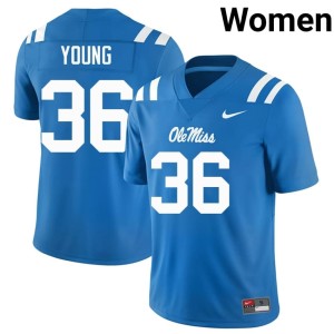 College Football University Women's Forward Rebels Powder Blue Keon Young #36 Jersey 778470-987