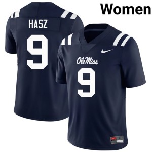 College Football Women #9 Miss Rebels Navy Luke Hasz Official Jersey 726590-140