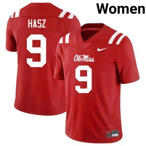 College Football Ole Miss Rebels #9 Red Women Replica Luke Hasz Jerseys 750412-257