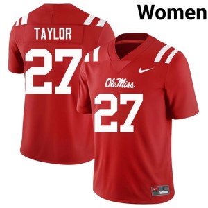 College Football UM Rebels Red Macaleb Taylor #27 Womens Alumni Jerseys 467563-521