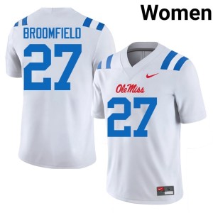 College Football Mississippi Rebels Women Pat Broomfield Embroidery #27 White Jerseys 824536-544