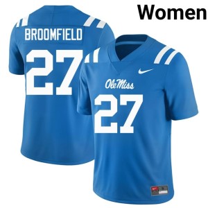 College Football Pat Broomfield Women's #27 Alumni UM Rebels Powder Blue Jersey 462611-633