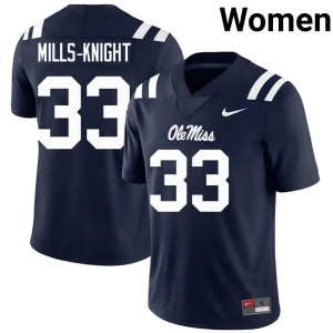 College Football Ole Miss Navy Shekai Mills-Knight Player #33 Womens Jersey 867504-231