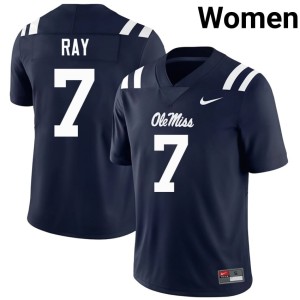 College Football Stitched #7 University of Mississippi Traylon Ray Women Navy Jersey 191880-851