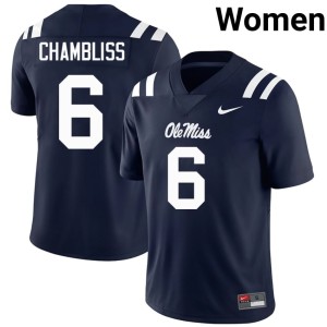 College Football Navy High School Trinidad Chambliss Mississippi Rebels #6 Womens Jersey 530256-448