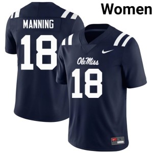 College Football Archie Manning #18 Mississippi Rebels Womens Embroidery Navy Jerseys 509004-894