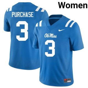 College Football #3 UM Rebels Powder Blue Blake Purchase Women's Stitched Jersey 395831-220