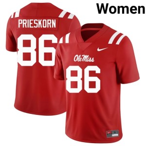 College Football Brady Prieskorn UM Rebels #86 University Women Red Jersey 767210-786