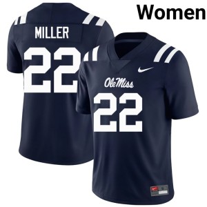 College Football Navy #22 Cameron Miller Women's Player Ole Mississippi Rebels Jersey 390581-891