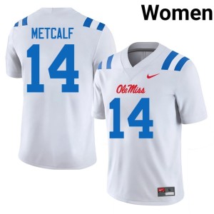 College Football DK Metcalf Women Game #14 UM Rebels White Jerseys 717410-786