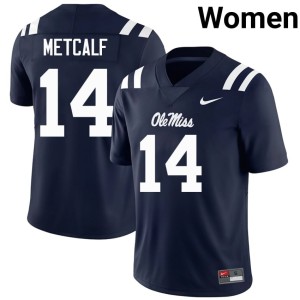 College Football NCAA DK Metcalf #14 Navy Women Mississippi Jersey 461012-195
