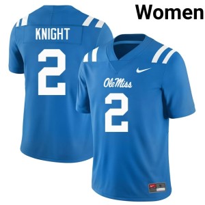 College Football #2 Deuce Knight Women's Ole Mississippi Replica Powder Blue Jerseys 407572-896