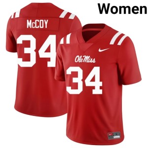 College Football Stitched #34 UM Rebels Women's Iverson McCoy Red Jersey 993536-344
