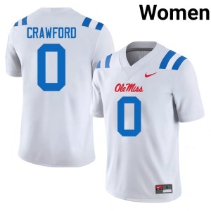 College Football 2025 White Jalyn Crawford #0 Womens Ole Mississippi Rebels Jerseys 187653-696