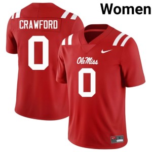 College Football Jalyn Crawford University Red #0 Women Mississippi Jerseys 923159-928
