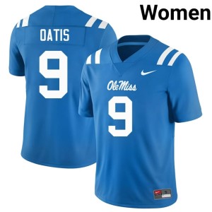 College Football Women's Stitched #9 Ole Mississippi Jehiem Oatis Powder Blue Jerseys 435218-401