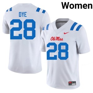 College Football White #28 Joshua Dye Embroidery Women's UM Rebels Jersey 489486-908