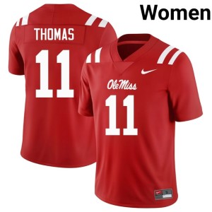 College Football Ole Miss #11 Womens Keaton Thomas Red NCAA Jersey 864251-195