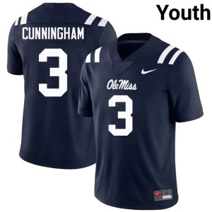College Football Youth University of Mississippi Player Caleb Cunningham #3 Navy Jersey 423779-429