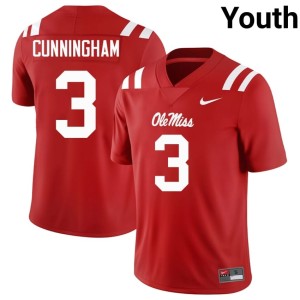 College Football Official #3 Red Youth Caleb Cunningham Ole Miss Jersey 737172-164