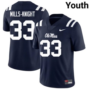 College Football Rebels Navy #33 Shekai Mills-Knight Youth University Jerseys 850438-757