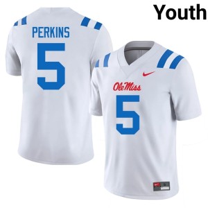 College Football #5 Forward Rebels Suntarine Perkins White Embroidery Youth Jerseys 816344-766