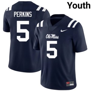 College Football Suntarine Perkins Player Youth Mississippi Rebels Navy #5 Jerseys 204246-334