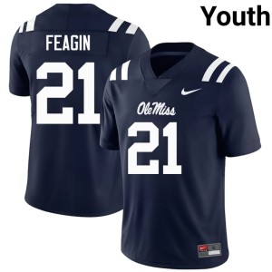 College Football Navy Tavoy Feagin Youth #21 Replica Ole Mississippi Jerseys 852951-615