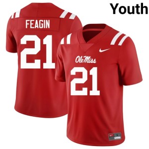 College Football Red #21 Tavoy Feagin Youth Mississippi Rebels Player Jersey 217531-693