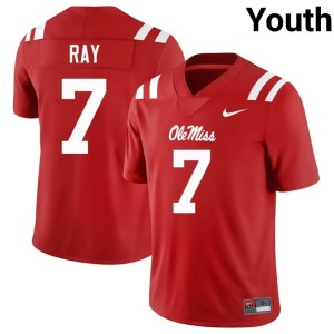 College Football #7 Embroidery Ole Mississippi Rebels Red Youth Traylon Ray Jerseys 591247-893