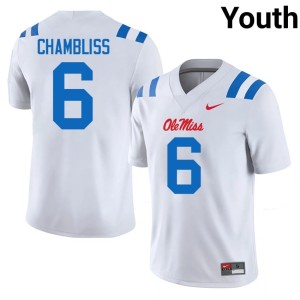 College Football Ole Mississippi White Stitched Trinidad Chambliss Youth #6 Jerseys 528289-937