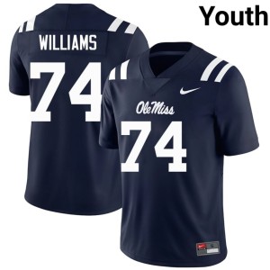 College Football #74 Embroidery Miss Rebels Youth Navy Ben Williams Jersey 308339-259